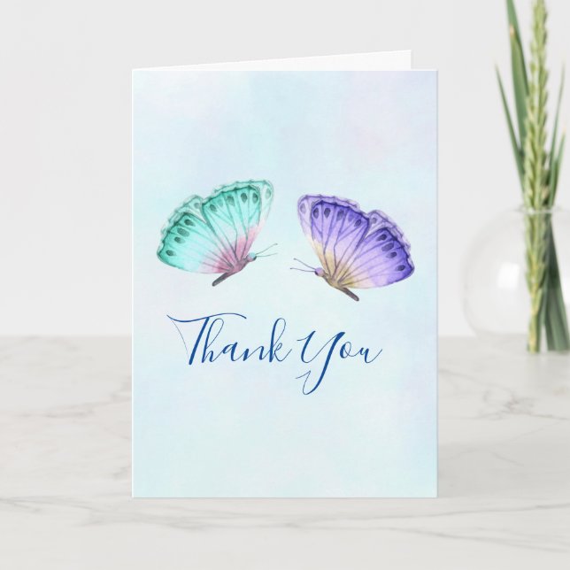 Elegant Watercolor Butterfly Duo WeddingThank You Card (Front)