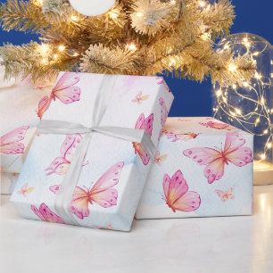 Elegant Watercolor Butterfly Girl 1st Birthday Wrapping Paper