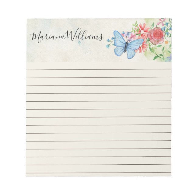 elegant watercolor butterfly lined notepad (Front)