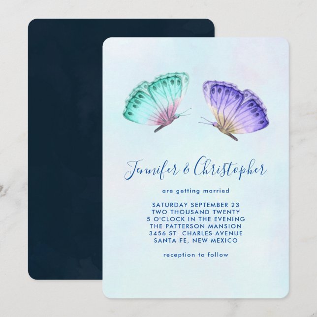 Elegant Watercolor Butterfly Pair Wedding Invitation (Front/Back)