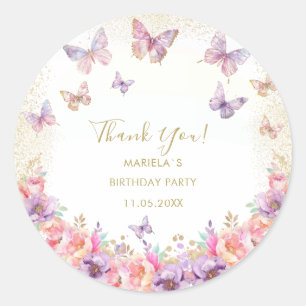 Elegant Watercolor butterfly rainbow girl 1st birt Classic Round Sticker
