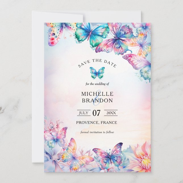 Elegant Watercolor Butterfly Wildflower Colourful Invitation (Front)