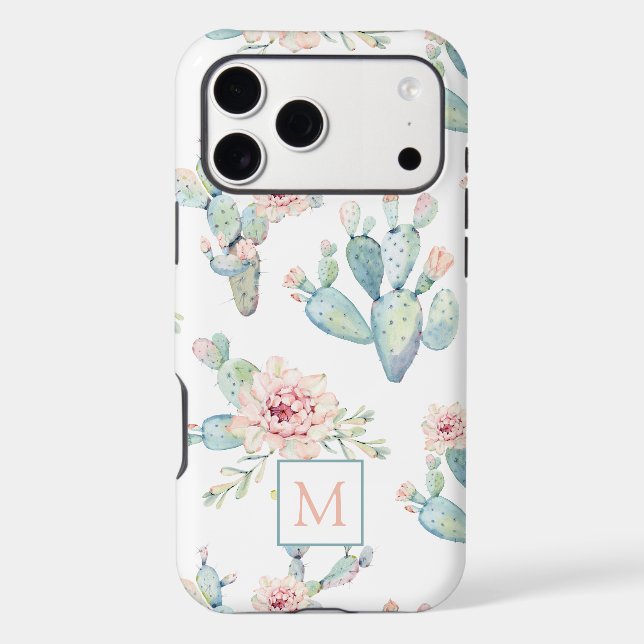 Elegant Watercolor Cactus Pattern Monogram (Back)