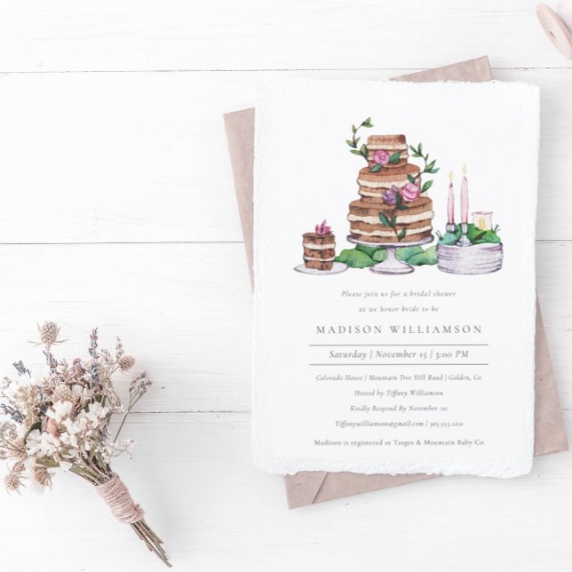 Elegant Watercolor Cake and Flowers Bridal Shower  Invitation (Creator Uploaded)
