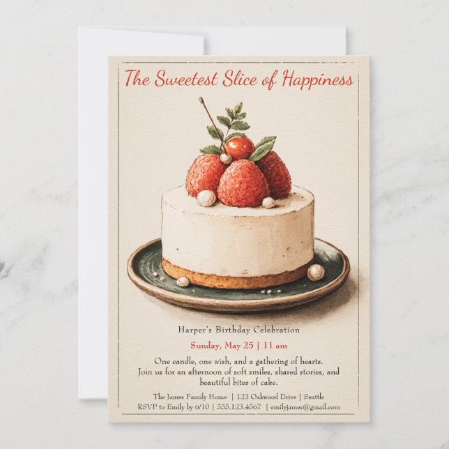 Elegant Watercolor Cake Birthday Invitation (Front)