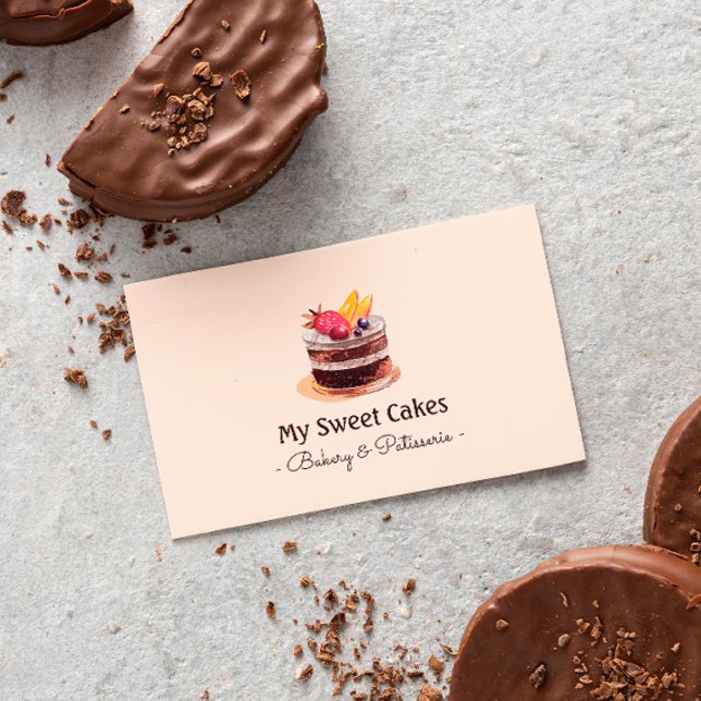 Elegant watercolor cake patisserie cupcake dessert business card (Creator Uploaded)