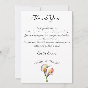 Elegant Watercolor Calla Lilies Romantic Floral Thank You Card