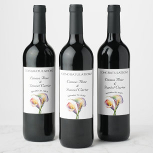 Elegant Watercolor Calla Lilies Romantic Floral Wine Label