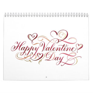 Elegant Watercolor Calligraphy Happy Valentine's D Calendar