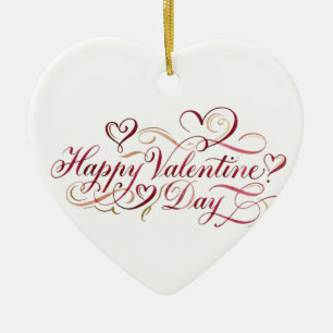Elegant Watercolor Calligraphy Happy Valentine's D Ceramic Tree Decoration