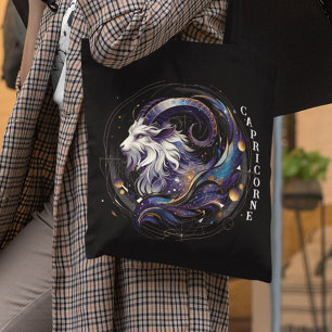 Elegant Watercolor Capricorne Zodiac Black Tote Bag