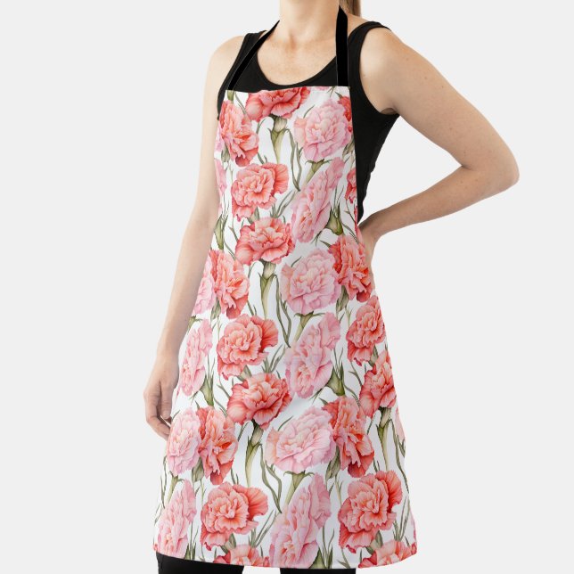 Elegant Watercolor Carnations Apron (Insitu)