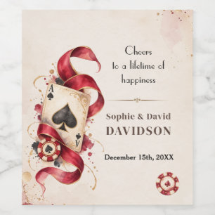 Elegant Watercolor Casino Night Burgundy Wedding Wine Label