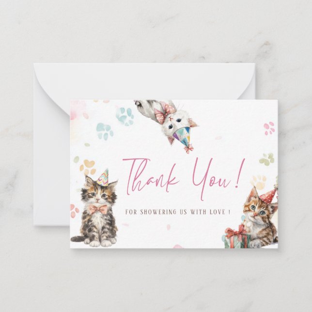 Elegant Watercolor Cat Kitten birthday Card (Front)