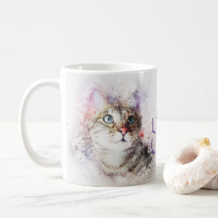 Elegant Watercolor Cat Portrait I Love Cat's  Coffee Mug