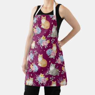 Elegant Watercolor Cats and Floral Apron