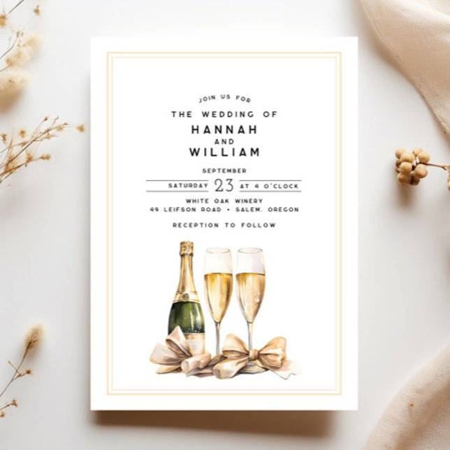 Elegant Watercolor Champagne Bow Wedding Invitation (Creator Uploaded)
