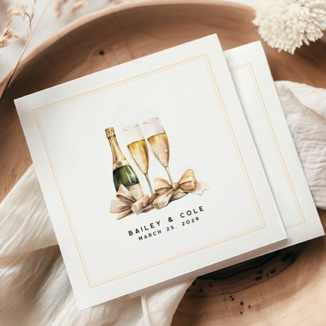 Elegant Watercolor Champagne Bow Wedding Napkin (Creator Uploaded)