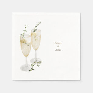 Elegant Watercolor Champagne Glasses Cocktail Napkin
