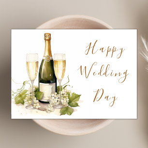 Elegant Watercolor Champagne Happy Wedding Day Card