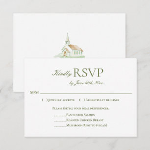 Elegant Watercolor Chapel Wedding RSVP Card