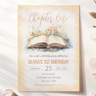 Elegant Watercolor Chapter One Storybook Birthday  Invitation