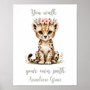 Elegant Watercolor Cheetah Girl's Nursery Custom Poster