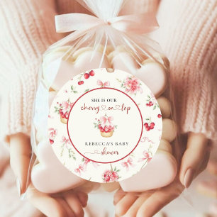 Elegant Watercolor Cherries Coquette Baby Shower   Classic Round Sticker