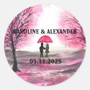 Elegant Watercolor Cherry Blossom Floral Wedding  Classic Round Sticker