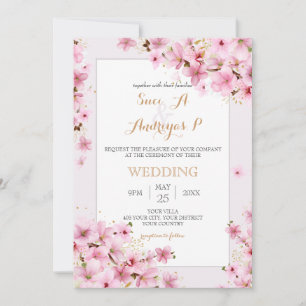 Elegant Watercolor Cherry Blossom Spring Wedding Invitation