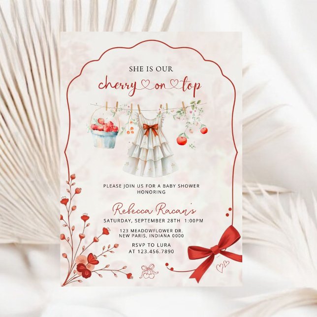 Elegant Watercolor Cherry on Top Pink Baby Shower Invitation (Creator Uploaded)