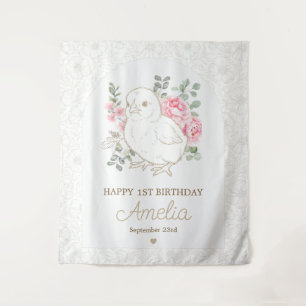 Elegant Watercolor Chick Floral Tapestry