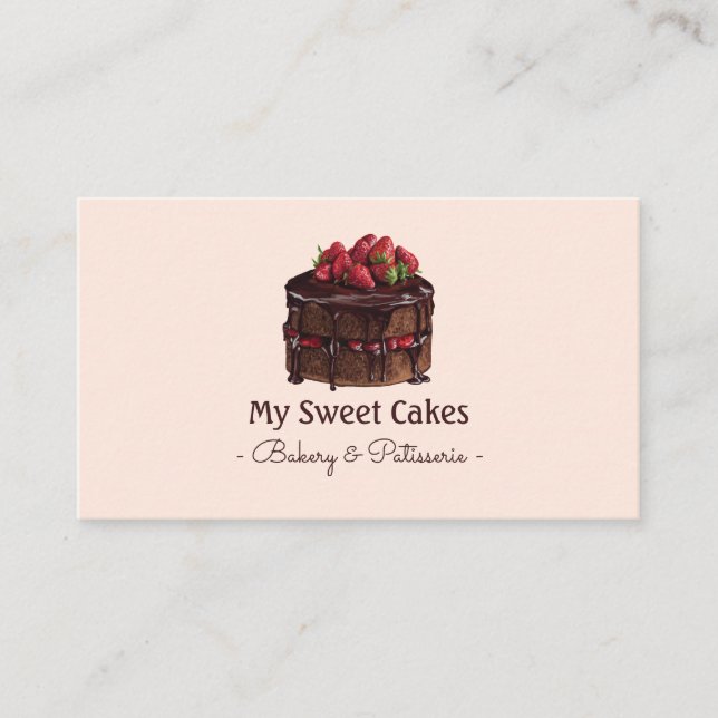 Elegant watercolor chocolate cake  dessert business card (Front)