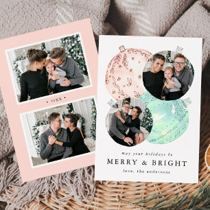Elegant Watercolor Christmas Baubles 4 Photo Holiday Card