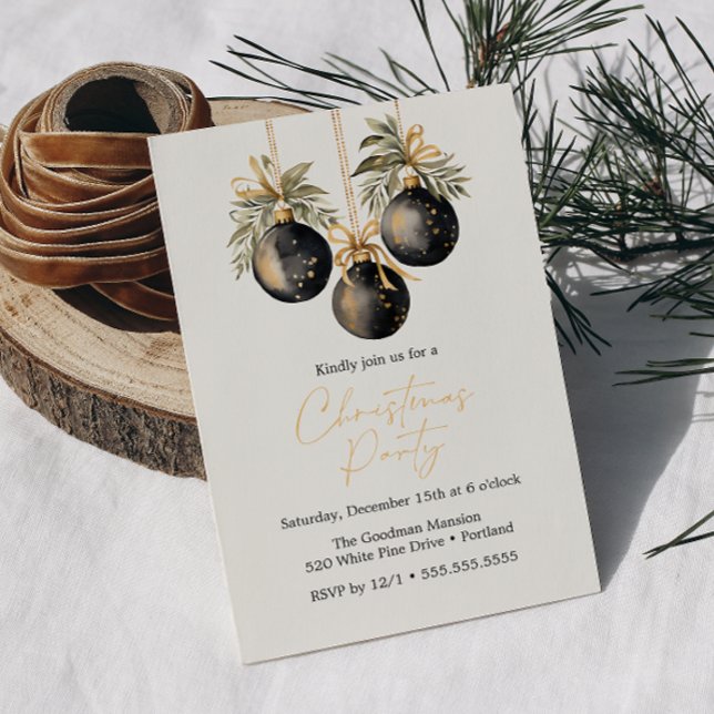 Elegant Watercolor Christmas Baubles Holiday Party (elegante corporate or family gathering for christmas season baubles ornament secret santa digital )