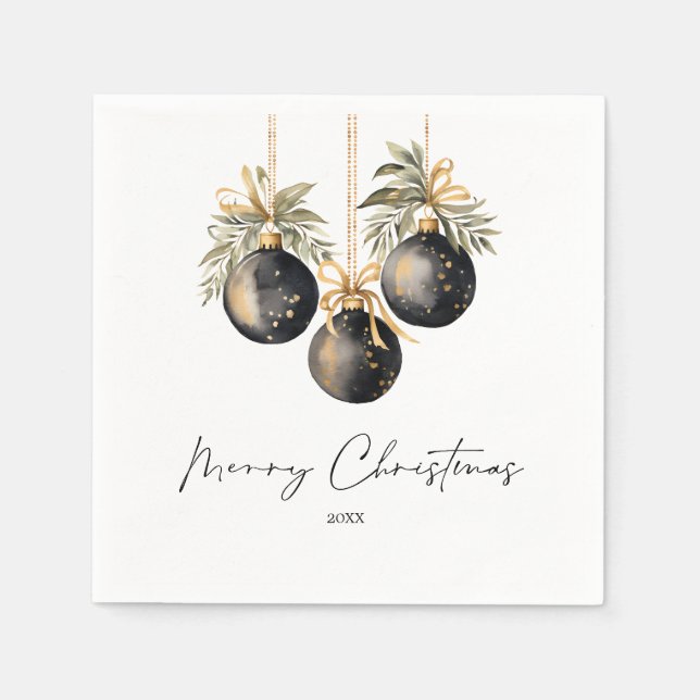 Elegant Watercolor Christmas Baubles Holiday Party Napkin (Front)
