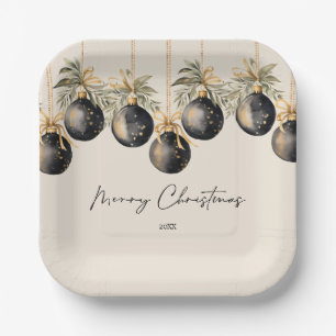 Elegant Watercolor Christmas Baubles Holiday Party Paper Plate