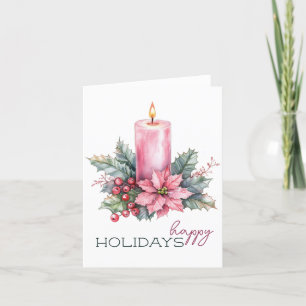 Elegant Watercolor Christmas Candle Holiday Card