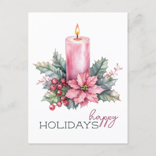 Elegant Watercolor Christmas Candle Holiday Postcard