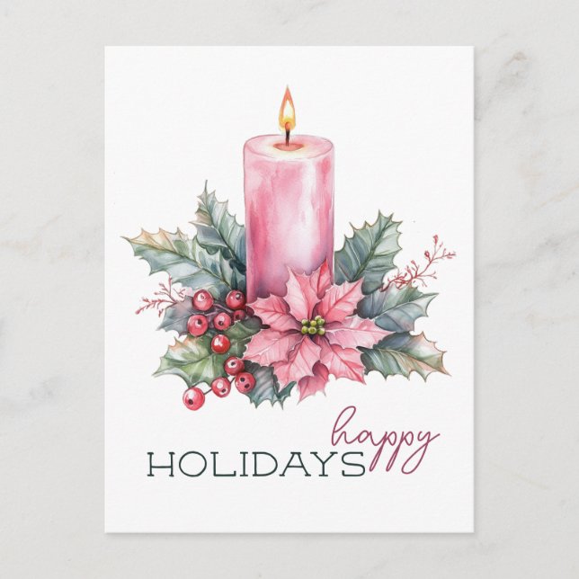 Elegant Watercolor Christmas Candle Holiday Postcard (Front)