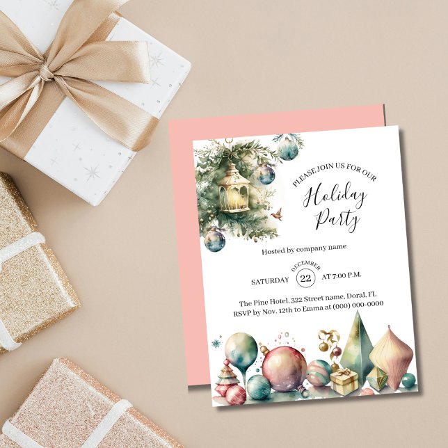 Elegant Watercolor Christmas Company Holiday Party Invitation (Creator Uploaded)
