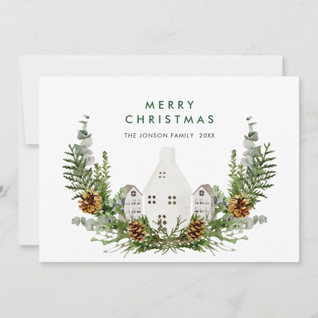 Elegant Watercolor Christmas Composition Greeting Holiday Card (Front)