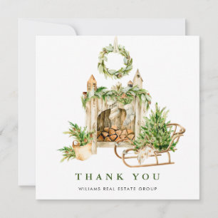Elegant Watercolor Christmas Corporate Holiday Thank You Card