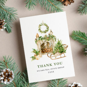 Elegant Watercolor Christmas Corporate Holiday Thank You Card