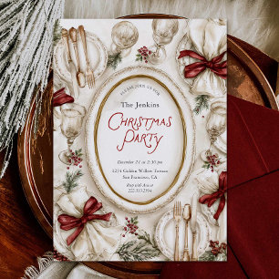 Elegant Watercolor Christmas Dinner Party Invitation