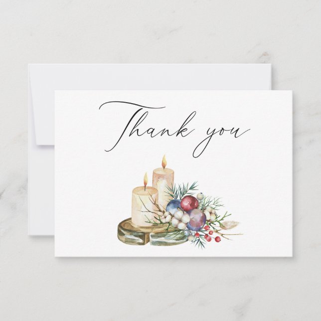 Elegant Watercolor Christmas Festive Bouquet  Thank You Card (Front)