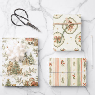 Elegant Watercolor Christmas Floral Botanical Wrapping Paper Sheet
