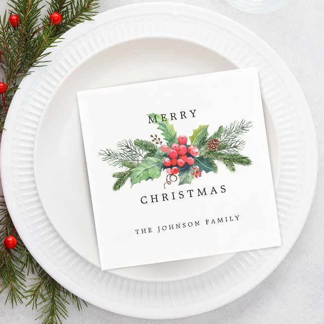 Elegant Watercolor Christmas Florals Personalised Napkin (Elegant Watercolor Christmas Florals Personalized Napkins)