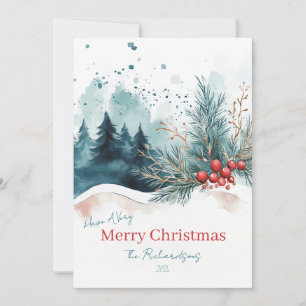 Elegant Watercolor Christmas Forest Holiday Card