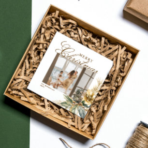 Elegant Watercolor Christmas Greenery Custom Photo Holiday Card